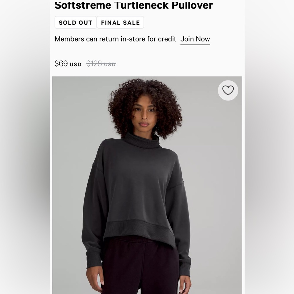 Lululemon Size 10 Softstreme turtleneck pullover